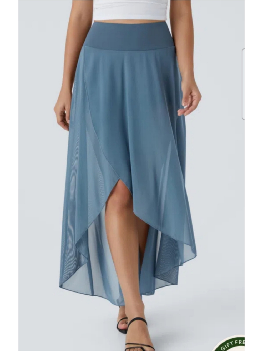 HALARA Dusty Blue Asymmetric High-Low Wrap Skirt